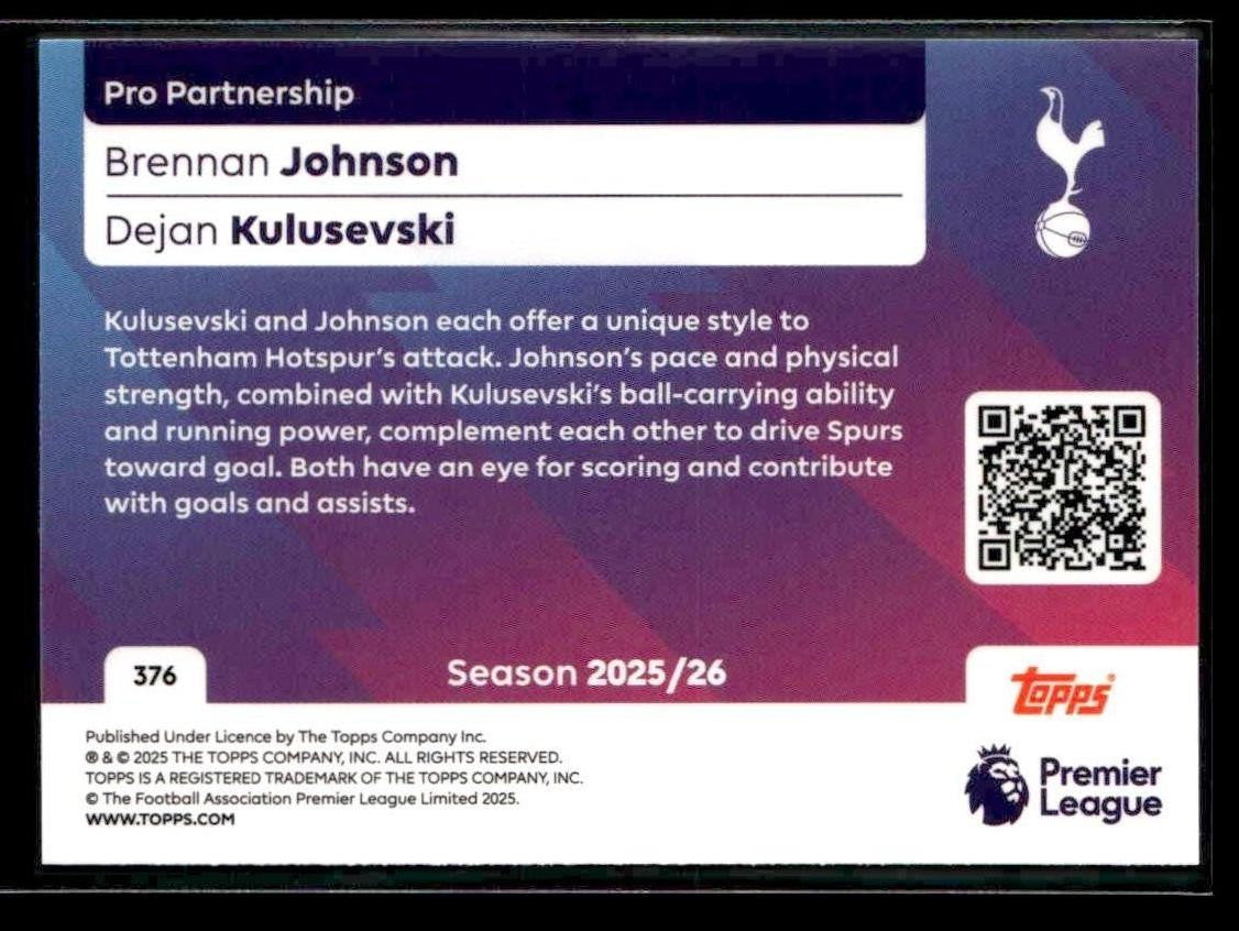 2025-26 Premier League #376 Brennan Johnson / Dejan Kulusevski PS Rainbow Foil