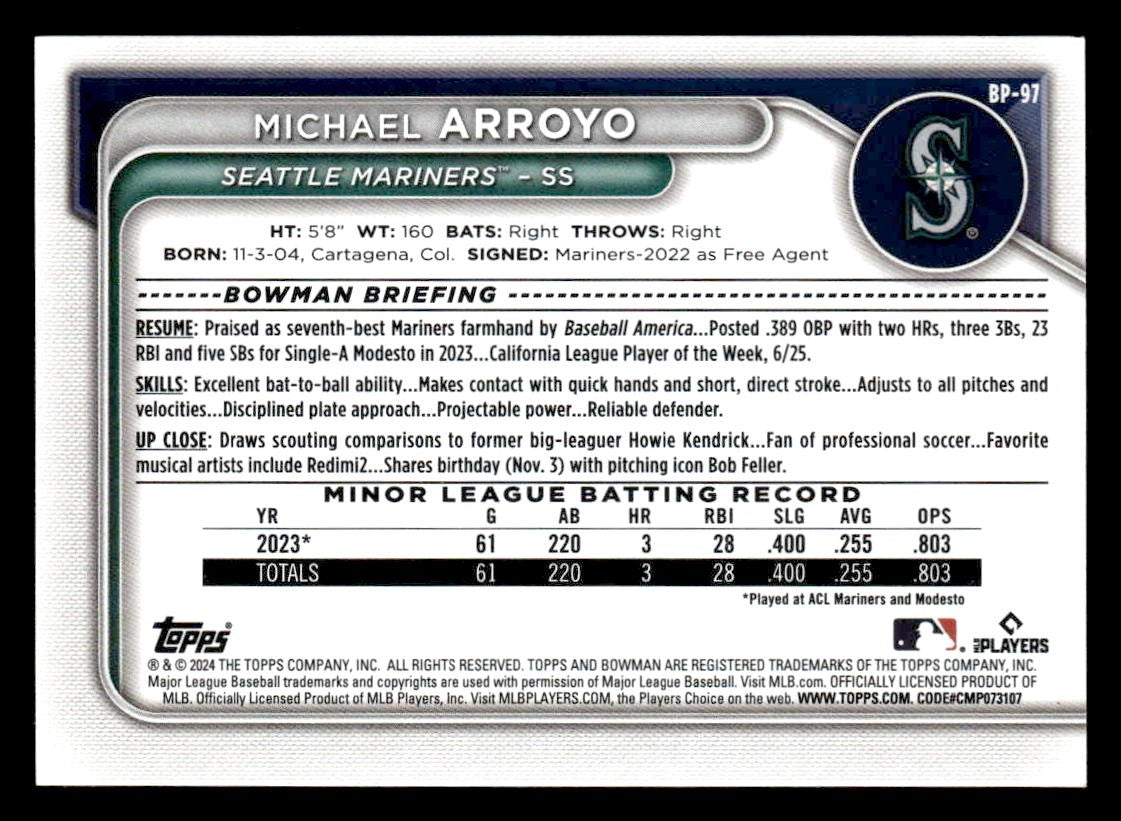 2024 Bowman #BP-97 Michael Arroyo Prospects