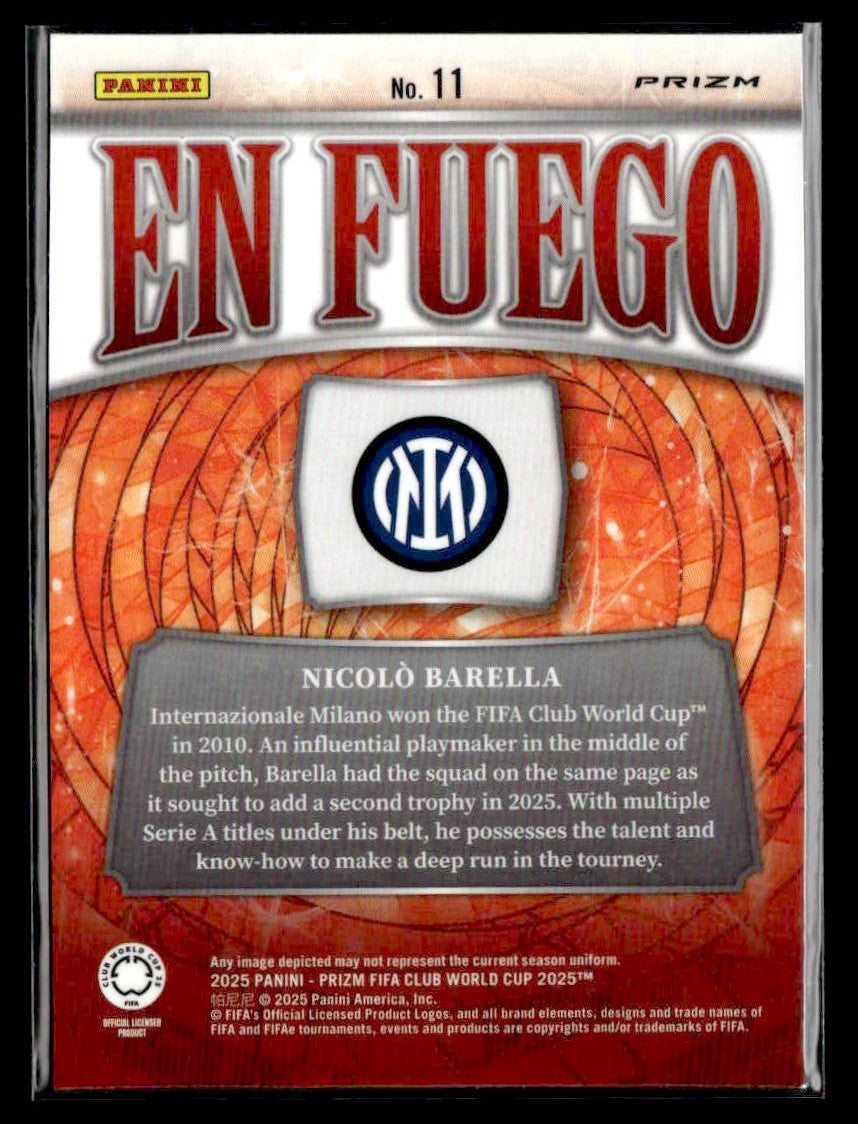 2025 Panini Prizm FIFA Club World Cup #11 Nicolo Barella En Fuego Silver