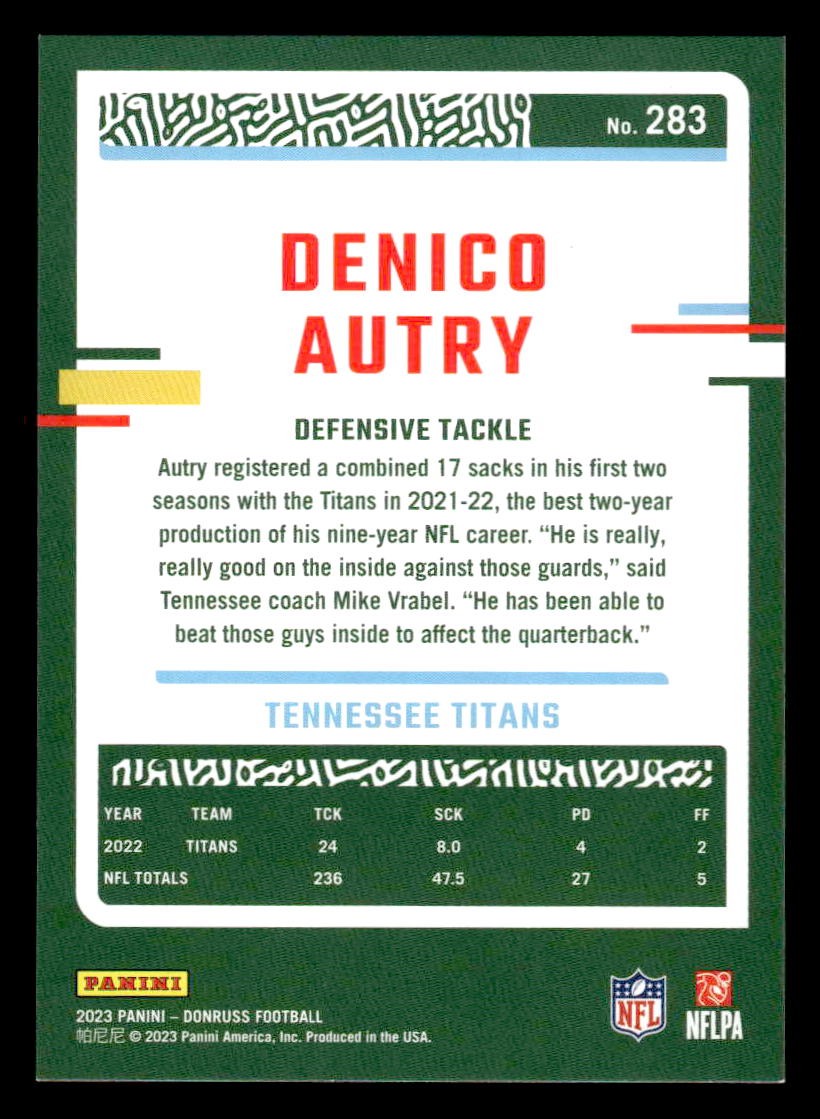 2023 Donruss #283 Denico Autry
