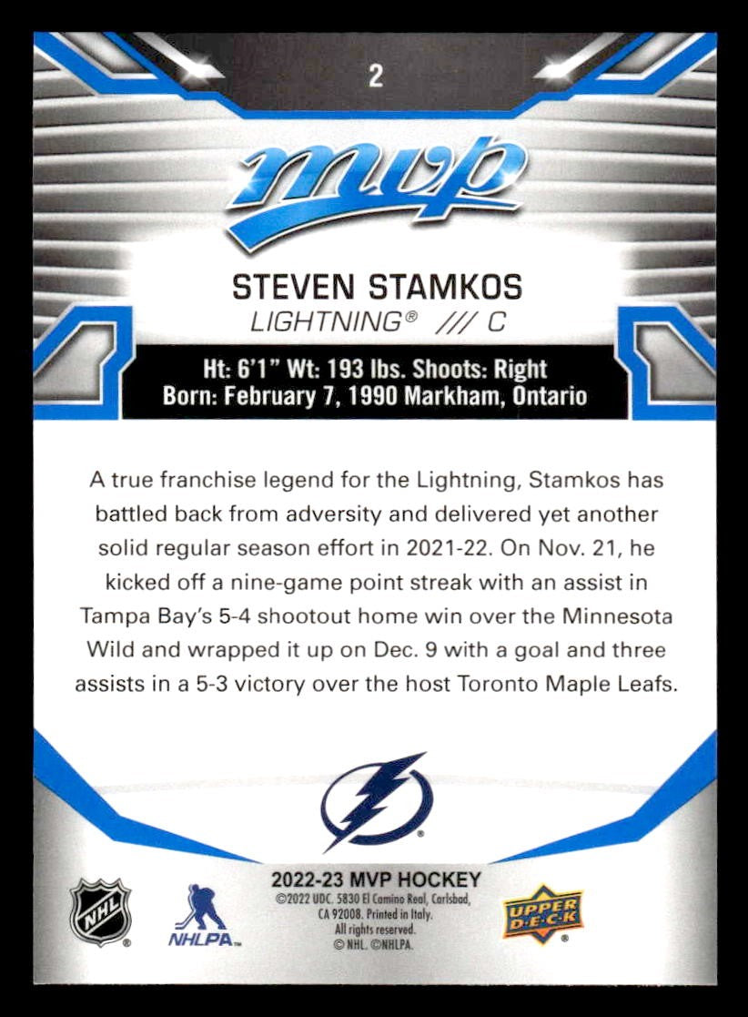 2022-23 Upper Deck MVP #2 Steven Stamkos Blue Script