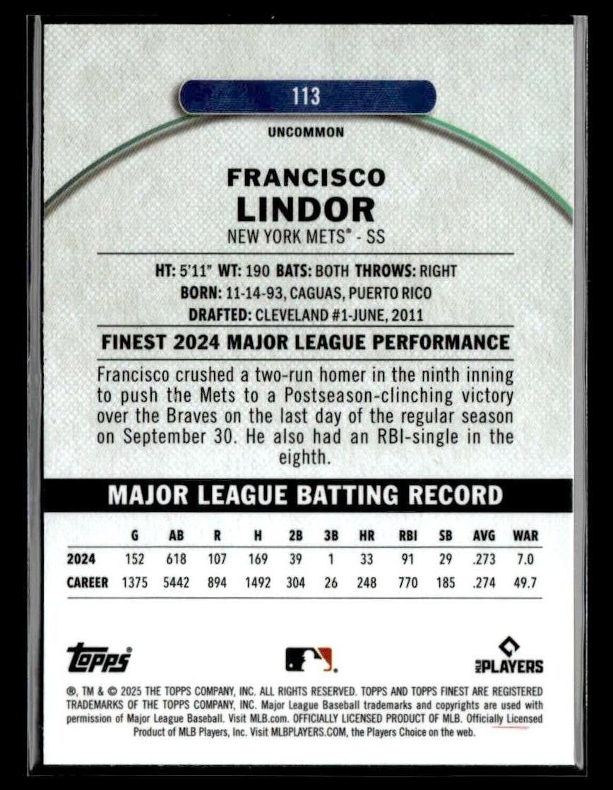 2025 Finest #113 Francisco Lindor Checkerboard