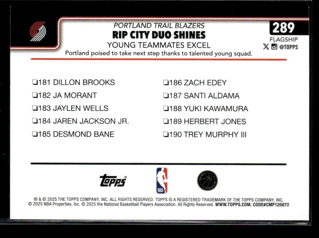 2025-26 Topps #289 Rip City Duo Shines: Young Teammates Excel
