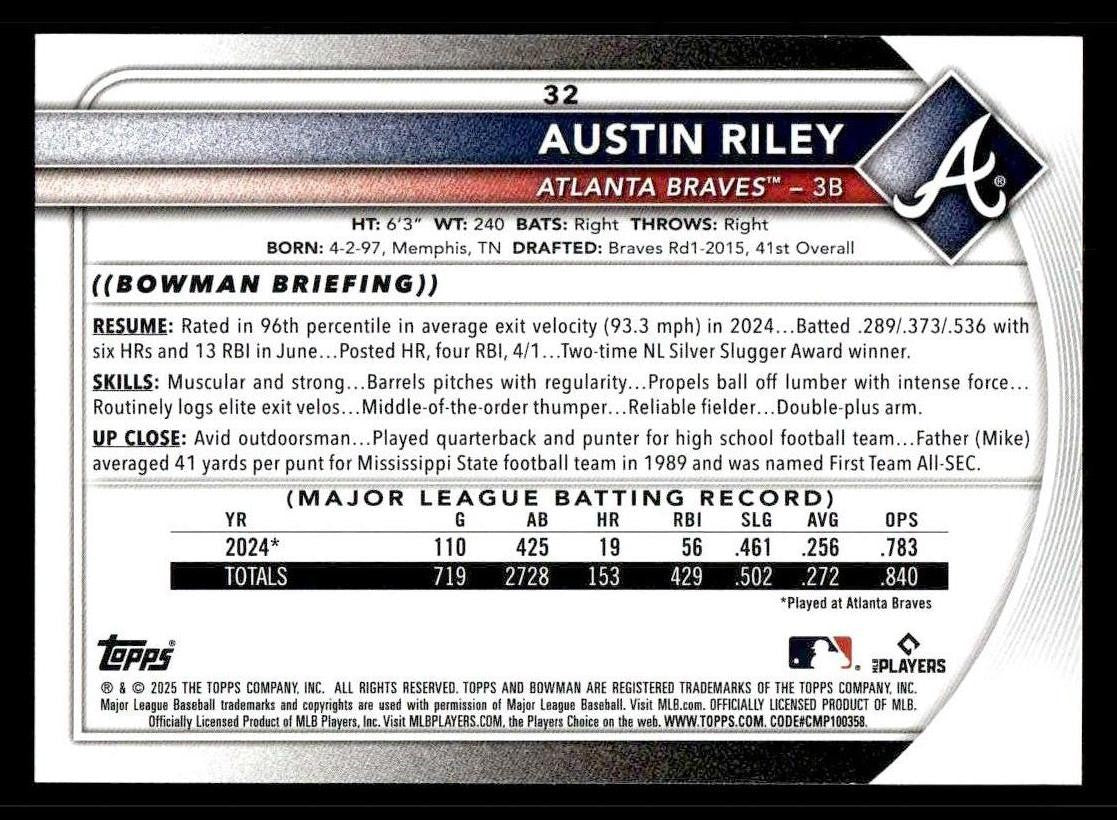 2025 Bowman #32 Austin Riley