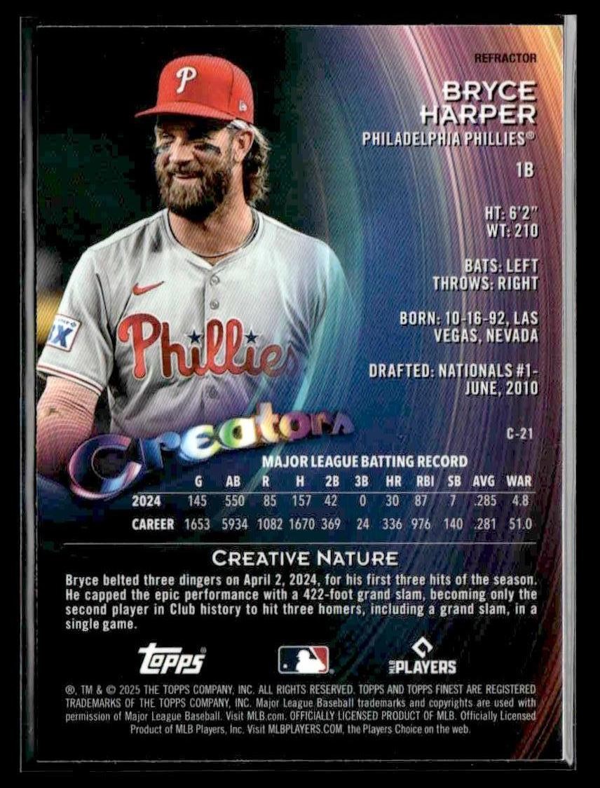 2025 Finest #C-21 Bryce Harper Creators Refractor