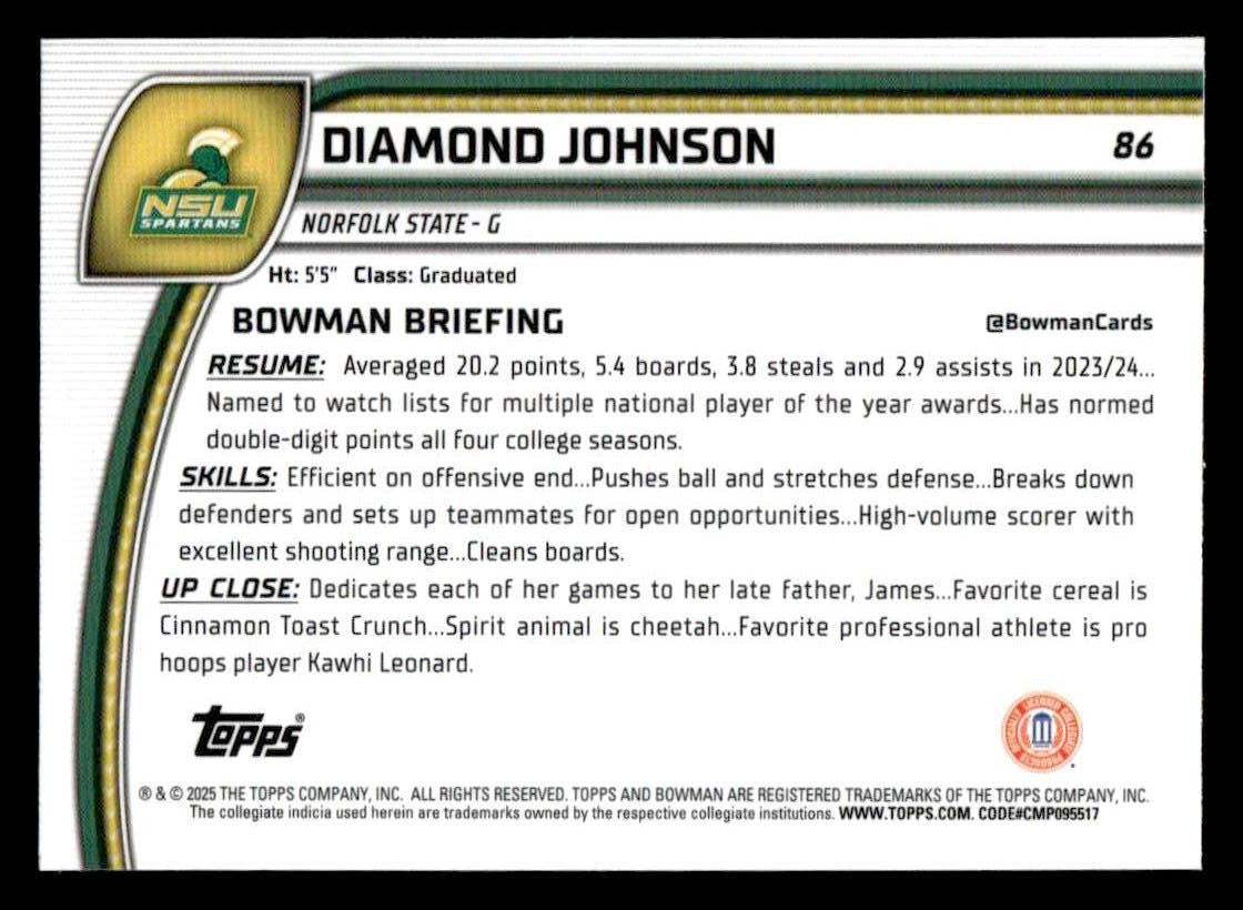2024-25 Bowman University Chrome #86 Diamond Johnson X-Fractor