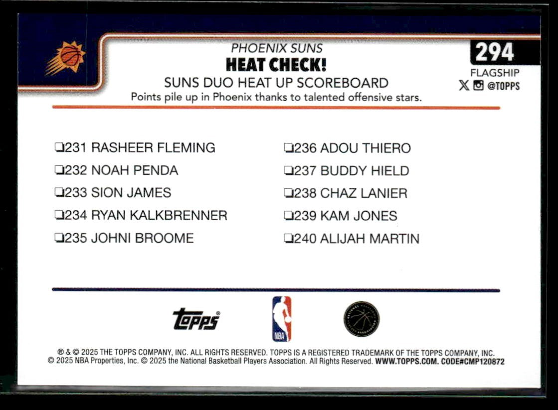 2025-26 Topps #294 Heat Check!: Suns Duo Heat Up Scoreboard