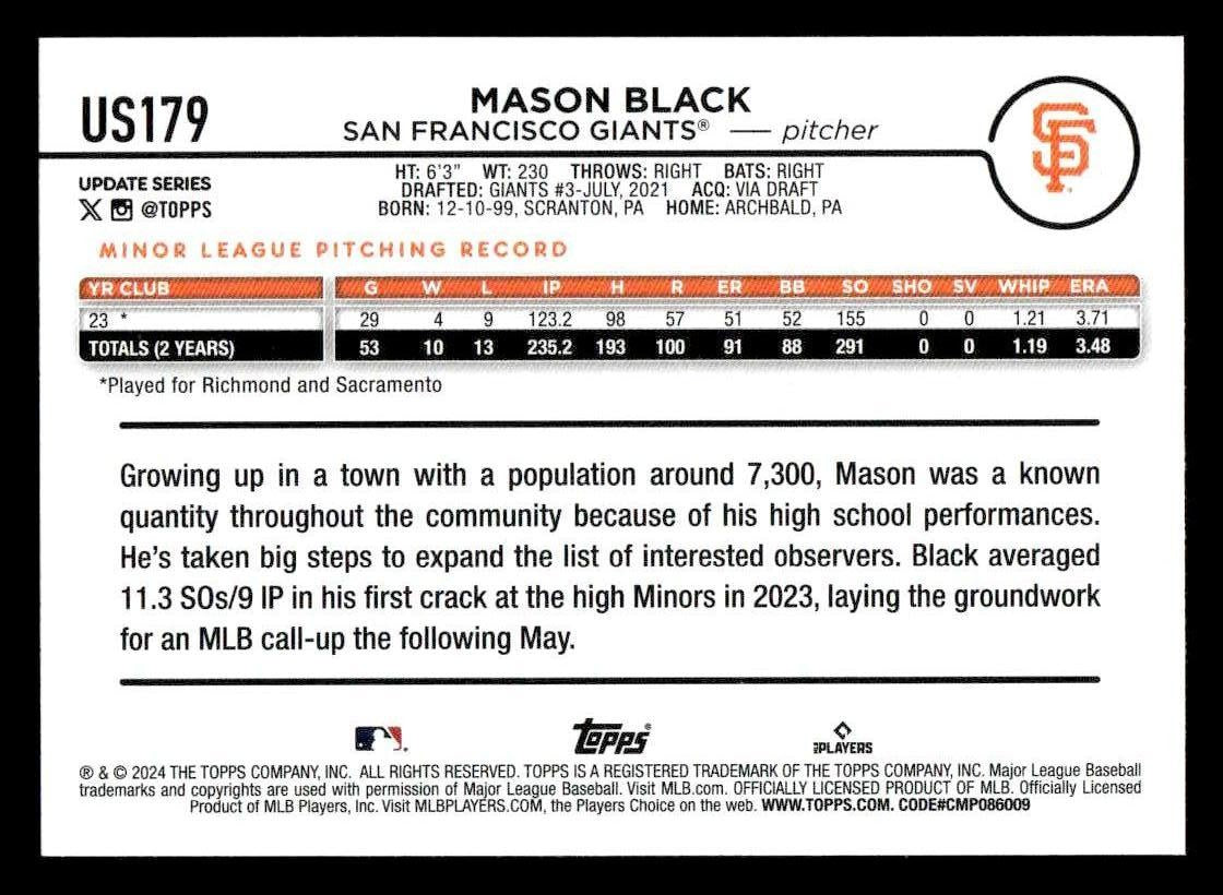 2024 Topps Chrome Update #USC121 Mason Black Refractors