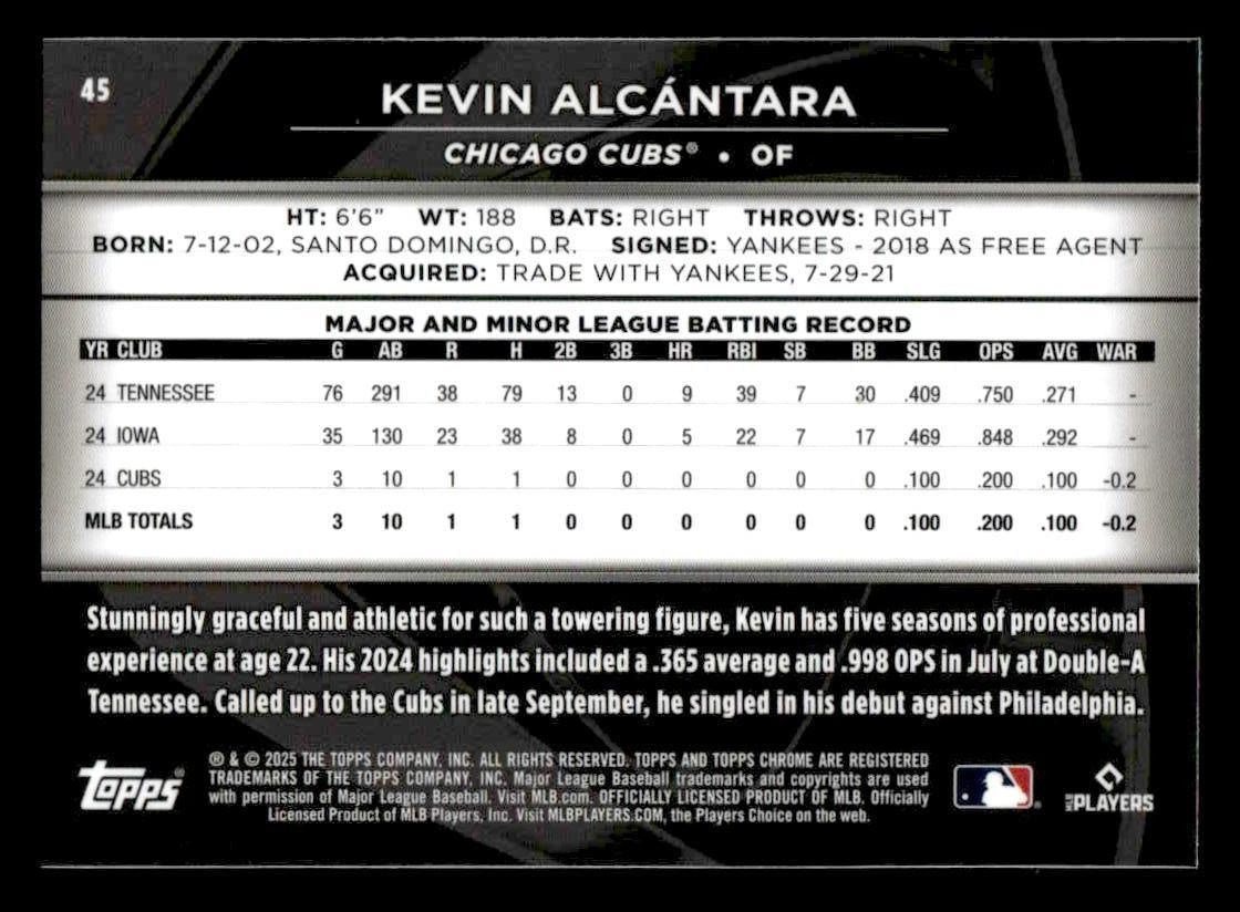2025 Topps Chrome Black #45 Kevin Alcántara