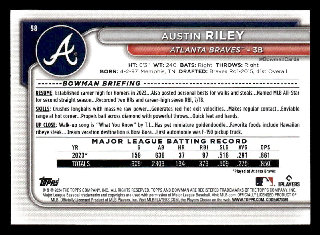 2024 Bowman #58 Austin Riley