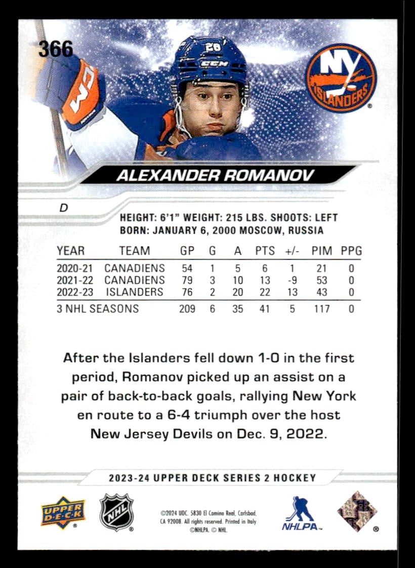 2023-24 Upper Deck #366 Alexander Romanov
