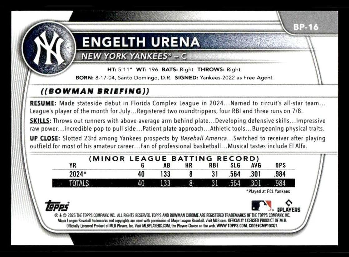 2025 Bowman #BP-16 Engelth Urena Prospects