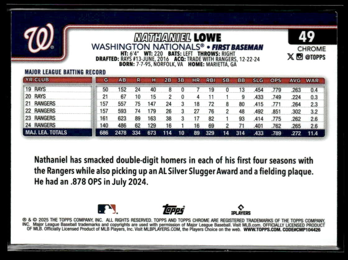 2025 Topps Chrome Logofractor Edition #49 Nathaniel Lowe