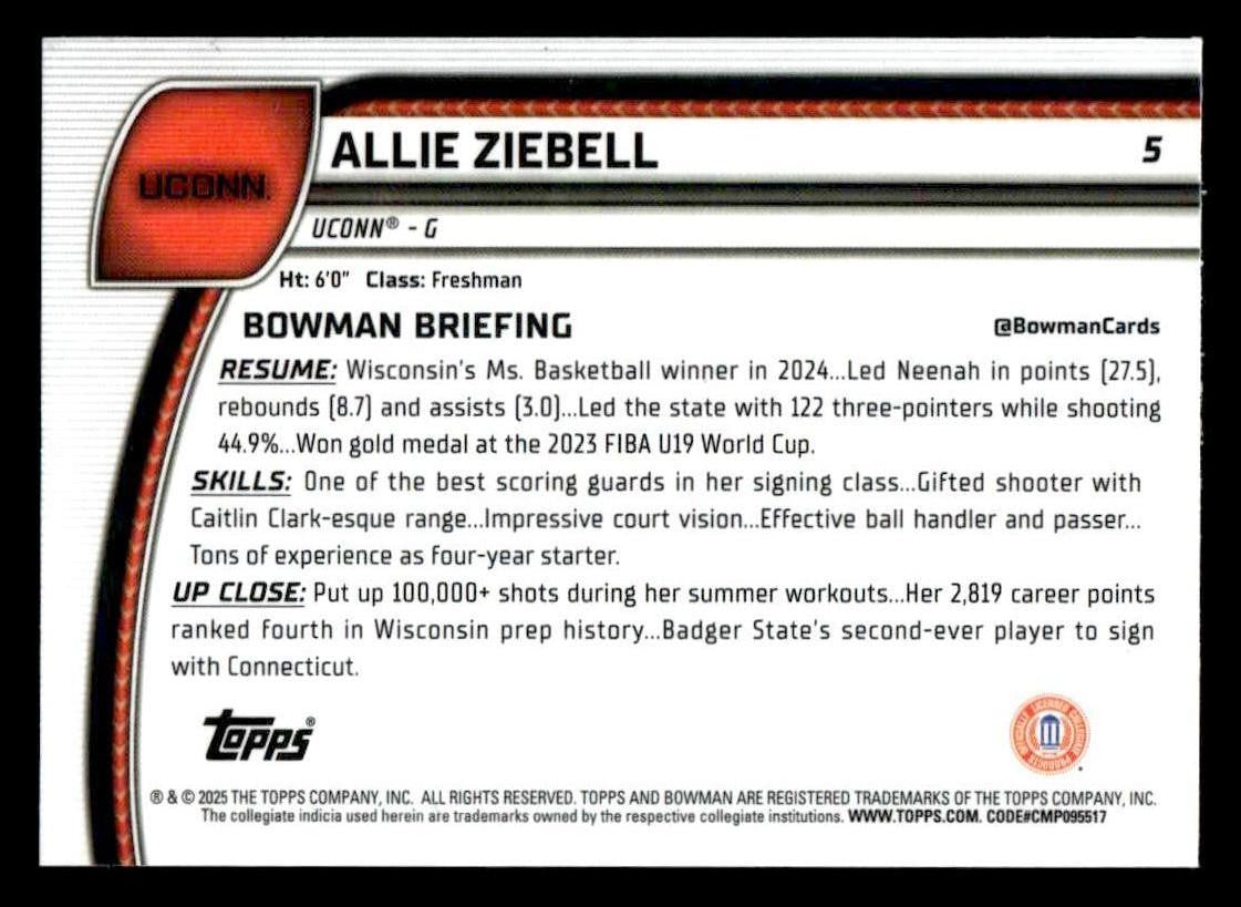 2024-25 Bowman University Chrome #5 Allie Ziebell