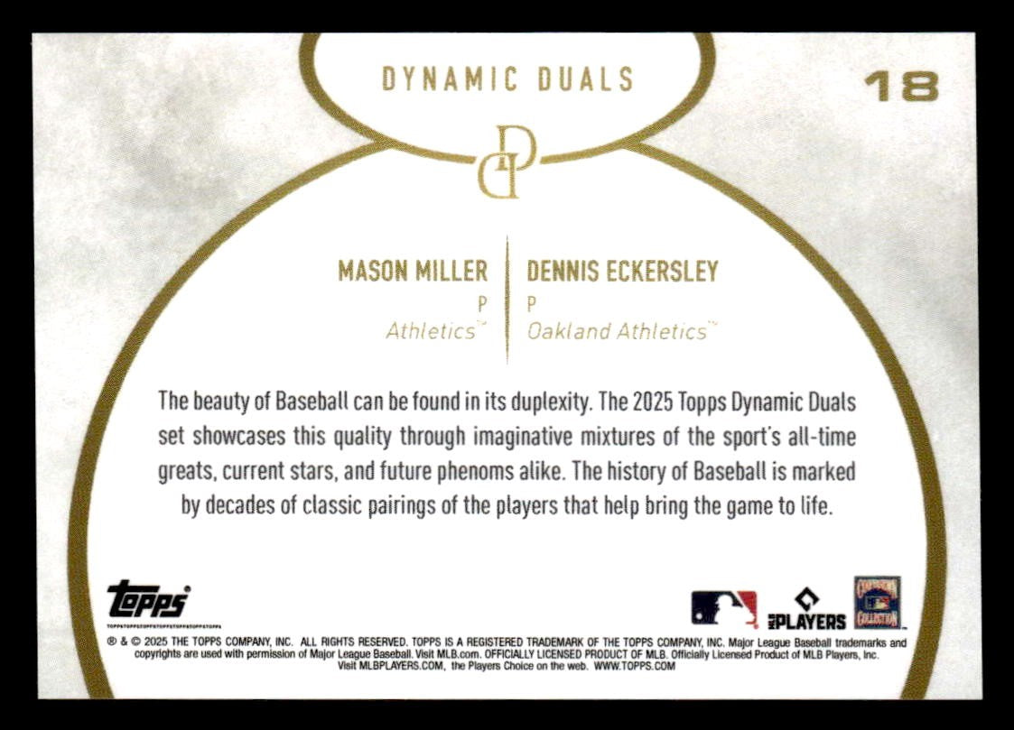 2025 Topps Dynamic Duals #18 Mason Miller / Dennis Eckersley