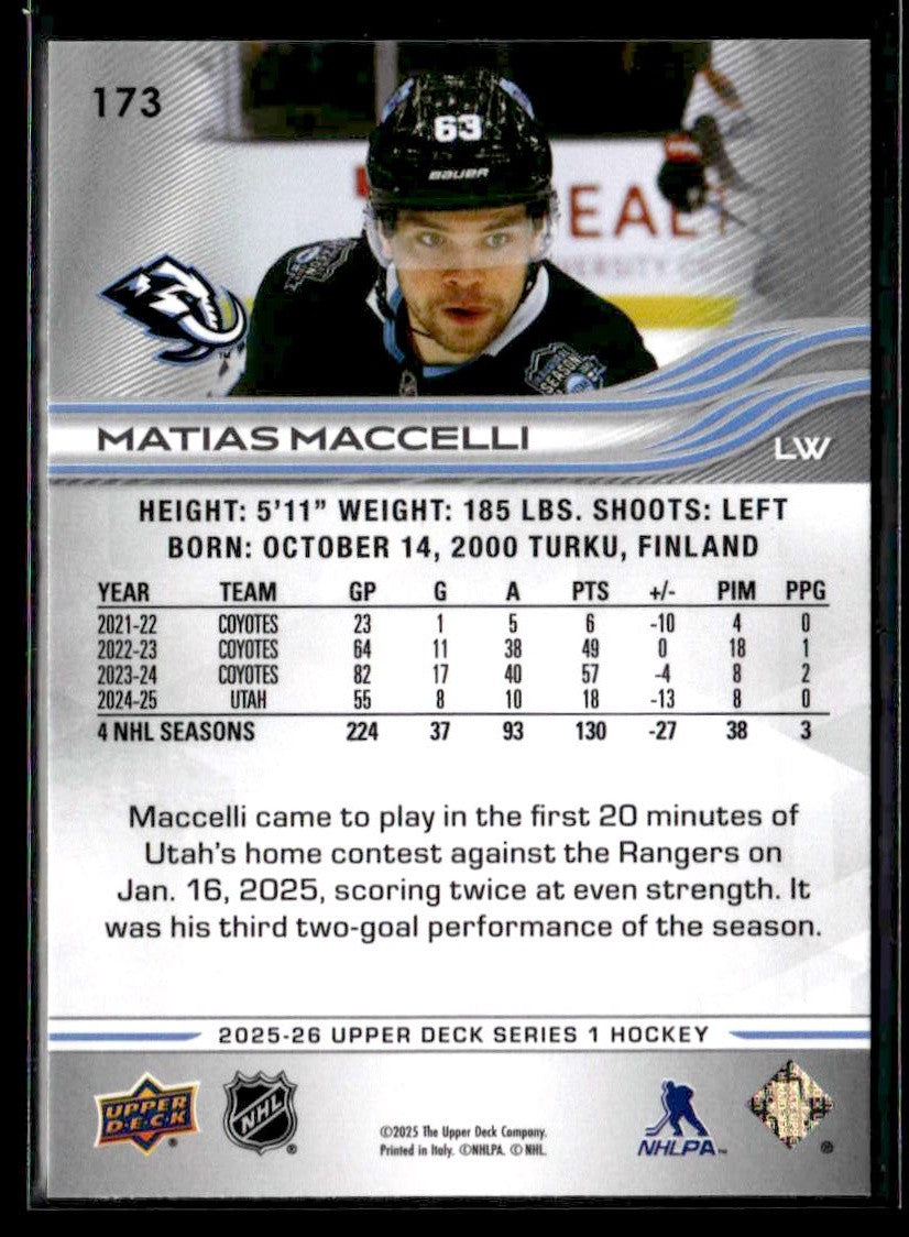 2025-26 Upper Deck #173 Matias Maccelli