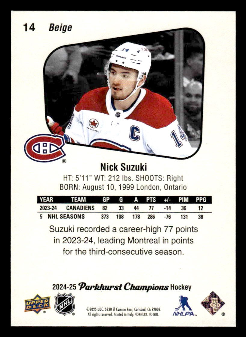 2024-25 Parkhurst Champions #14 Nick Suzuki