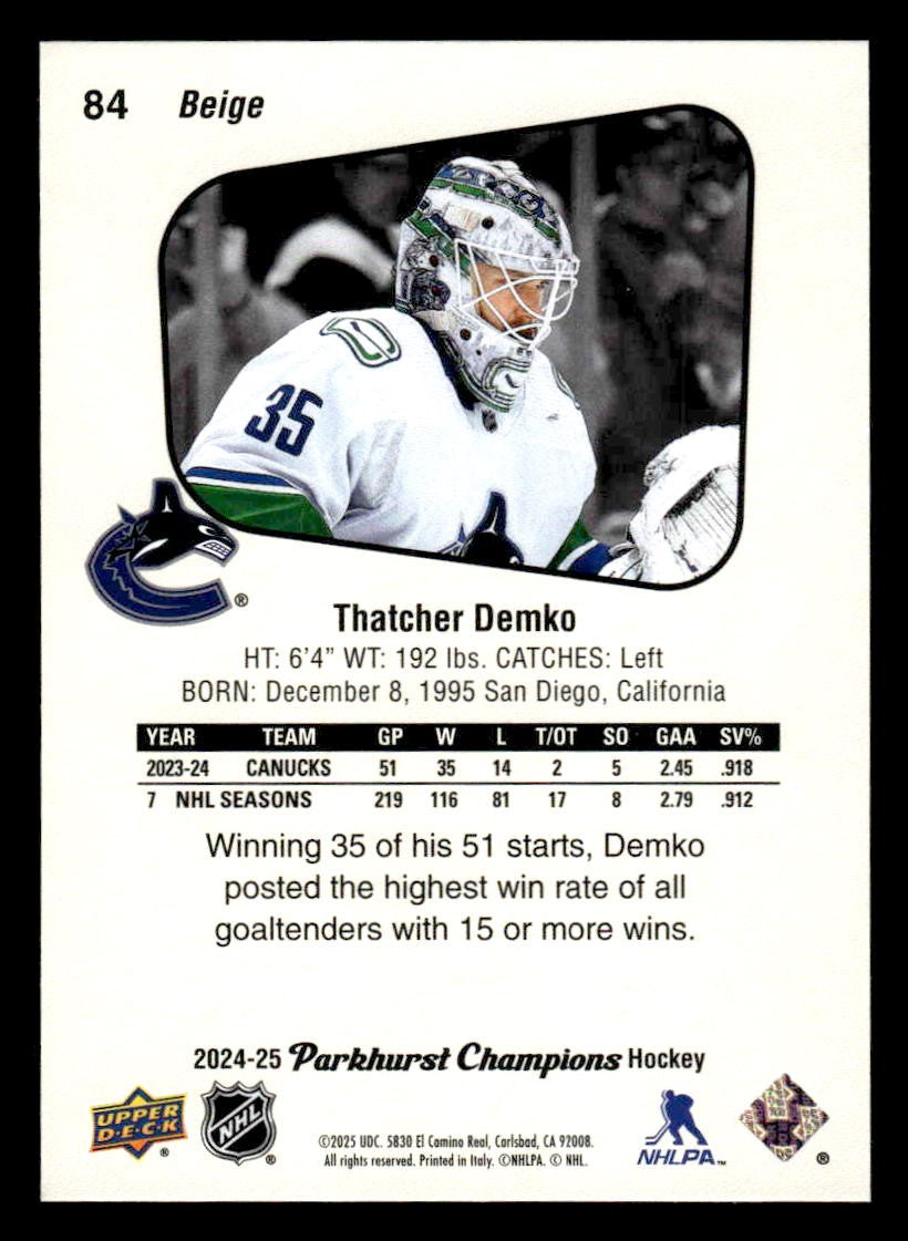 2024-25 Parkhurst Champions #84 Thatcher Demko