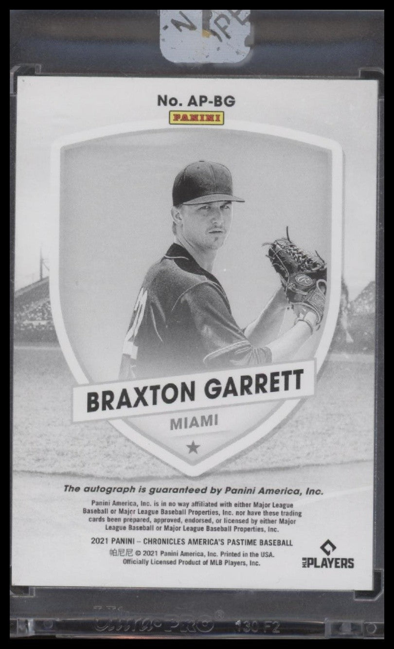 2021 Panini Chronicles #AP-BG Braxton Garrett Pastime Autos Gold #/25