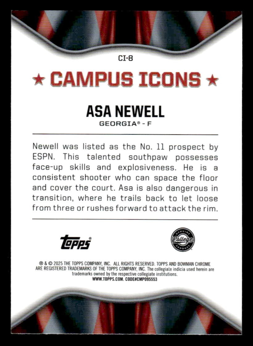 2024-25 Bowman University Chrome #CI-8 Asa Newell Campus Icons