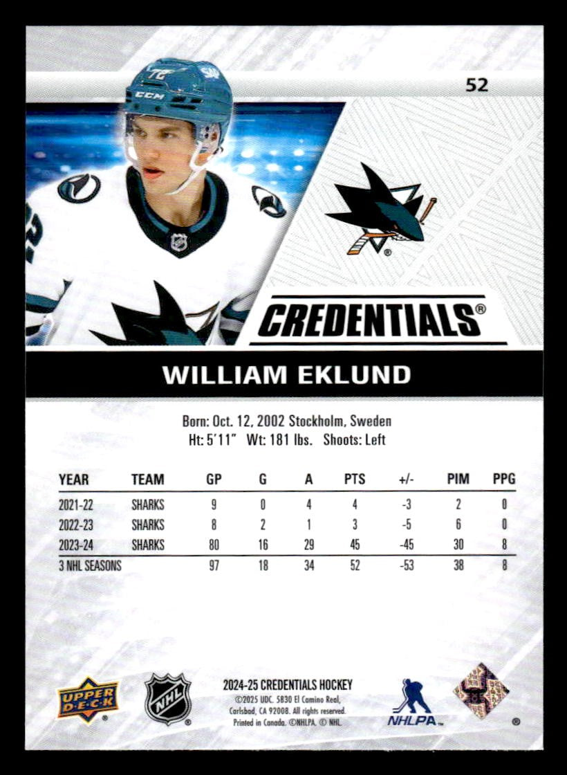 2024-25 Upper Deck Credentials #52 William Eklund