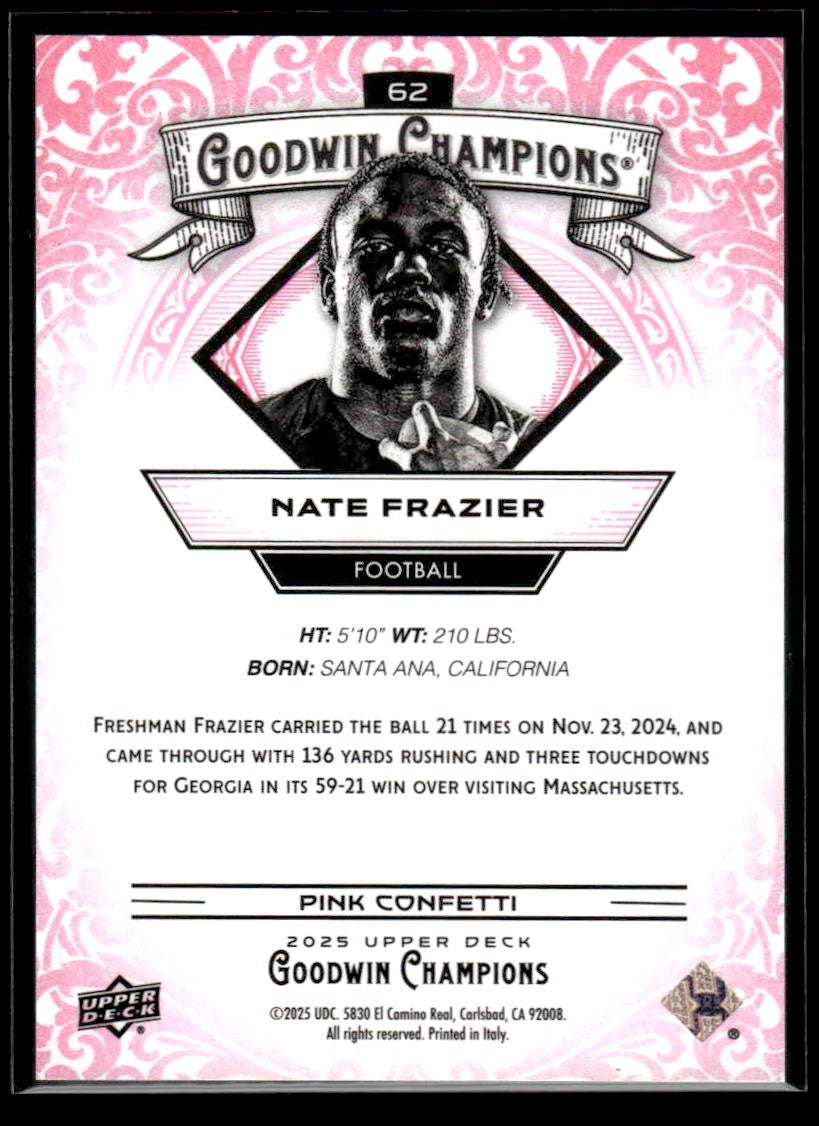 2025 Upper Deck Goodwin Champions #62 Nate Frazier Pink Confetti