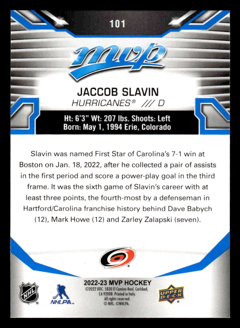 2022-23 Upper Deck MVP #101 Jaccob Slavin Blue Script