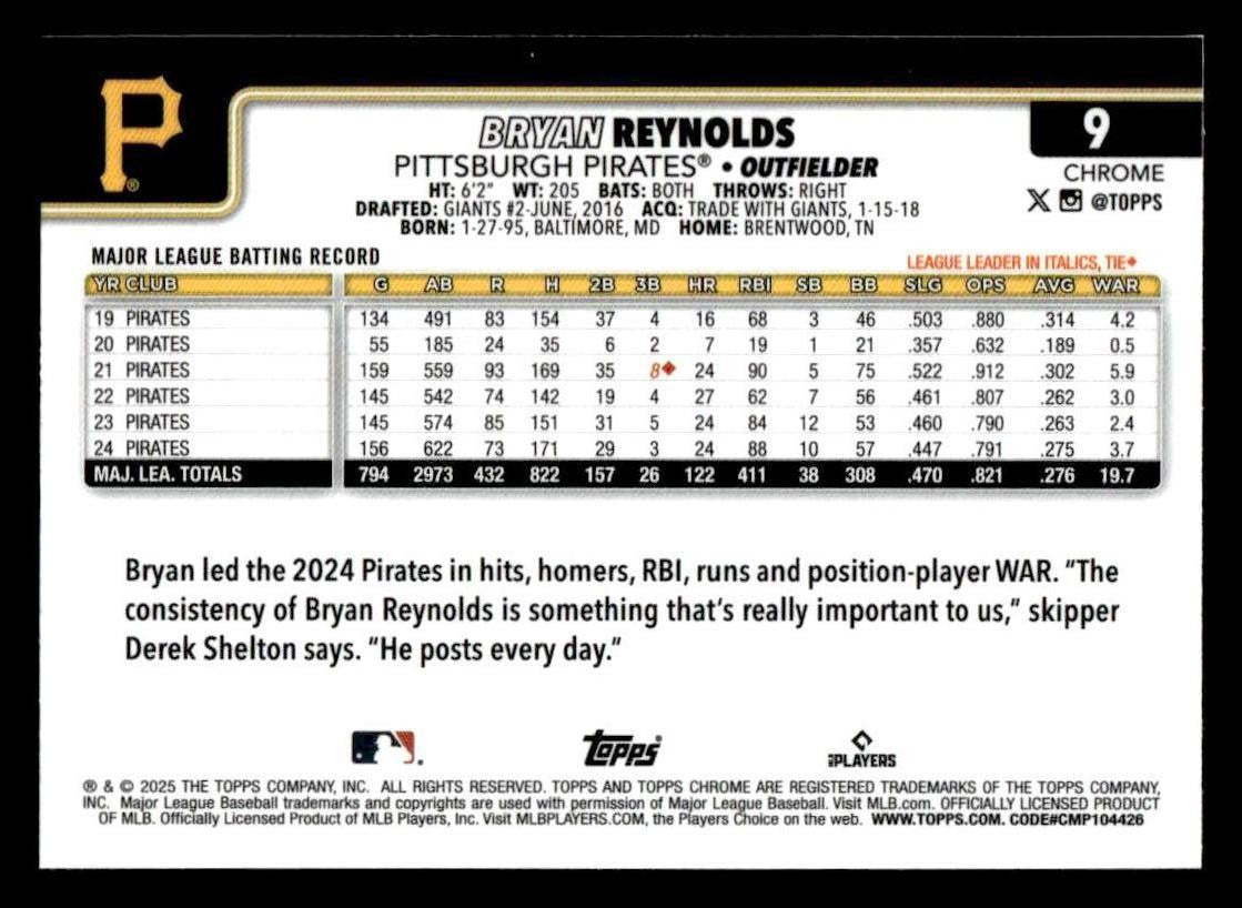 2025 Topps Chrome #9 Bryan Reynolds