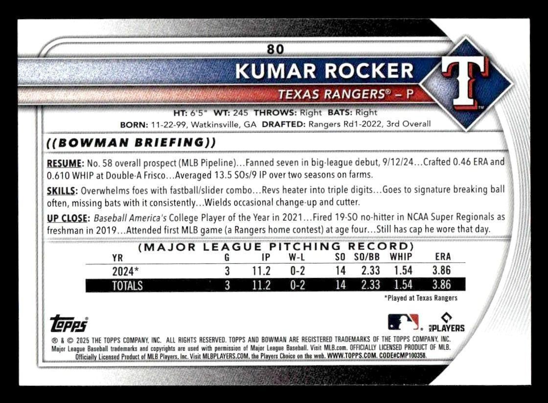 2025 Bowman #80 Kumar Rocker