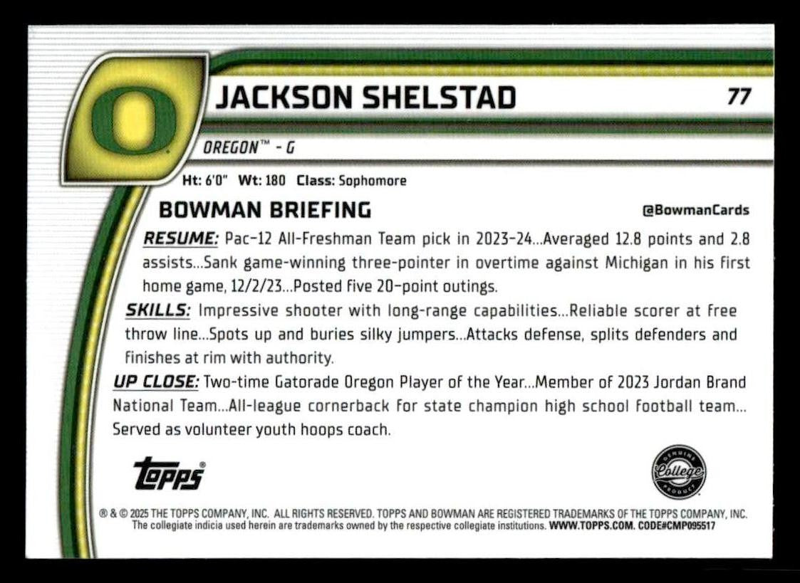 2024-25 Bowman University Chrome #77 Jackson Shelstad