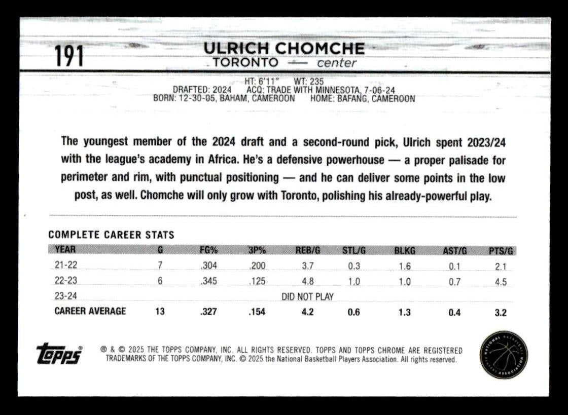 2024-25 Topps Chrome #191 Ulrich Chomche