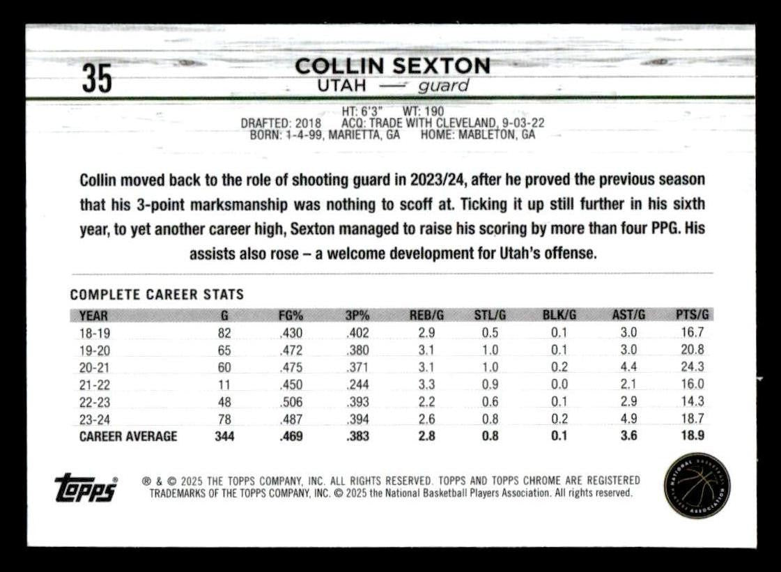 2024-25 Topps Chrome #35 Collin Sexton