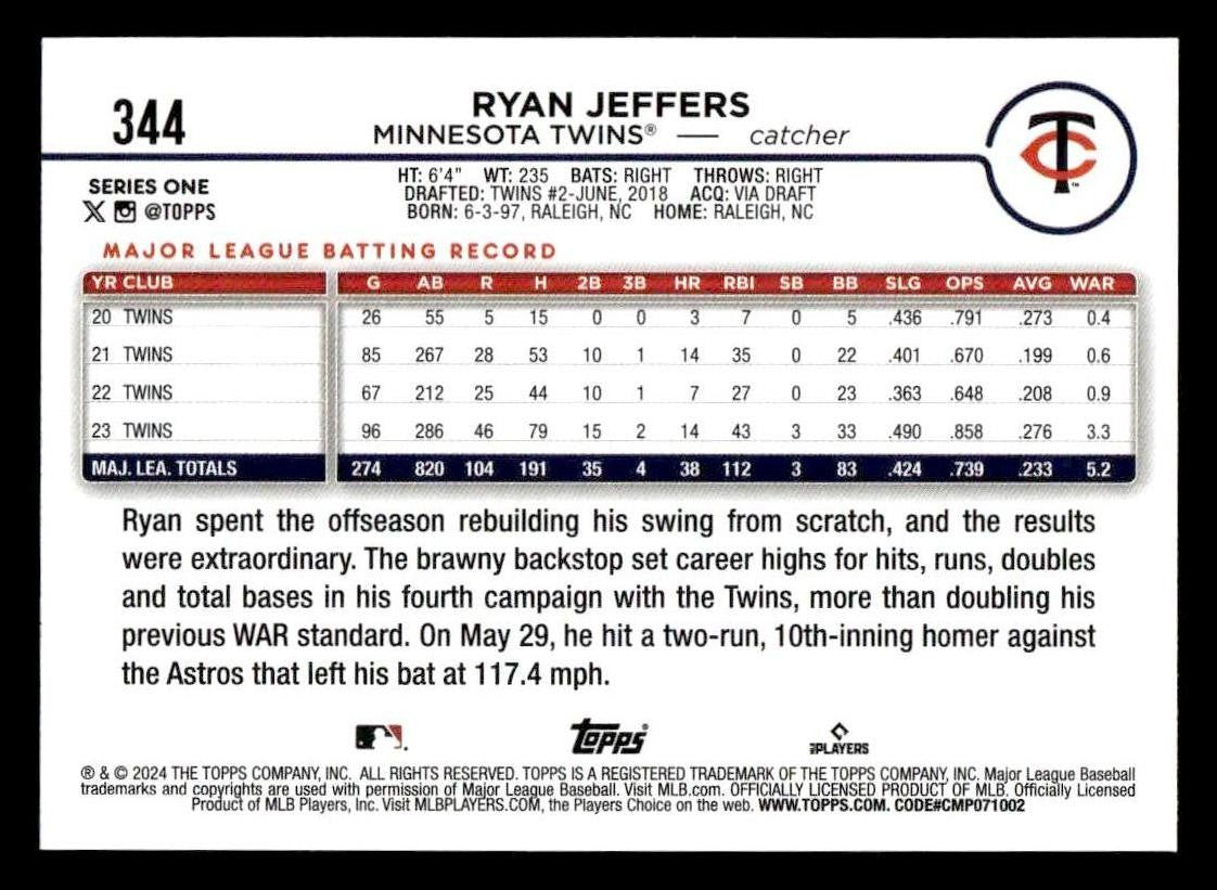 2024 Topps #344 Ryan Jeffers