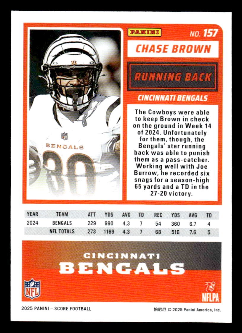 2025 Score #157 Chase Brown Scorecard