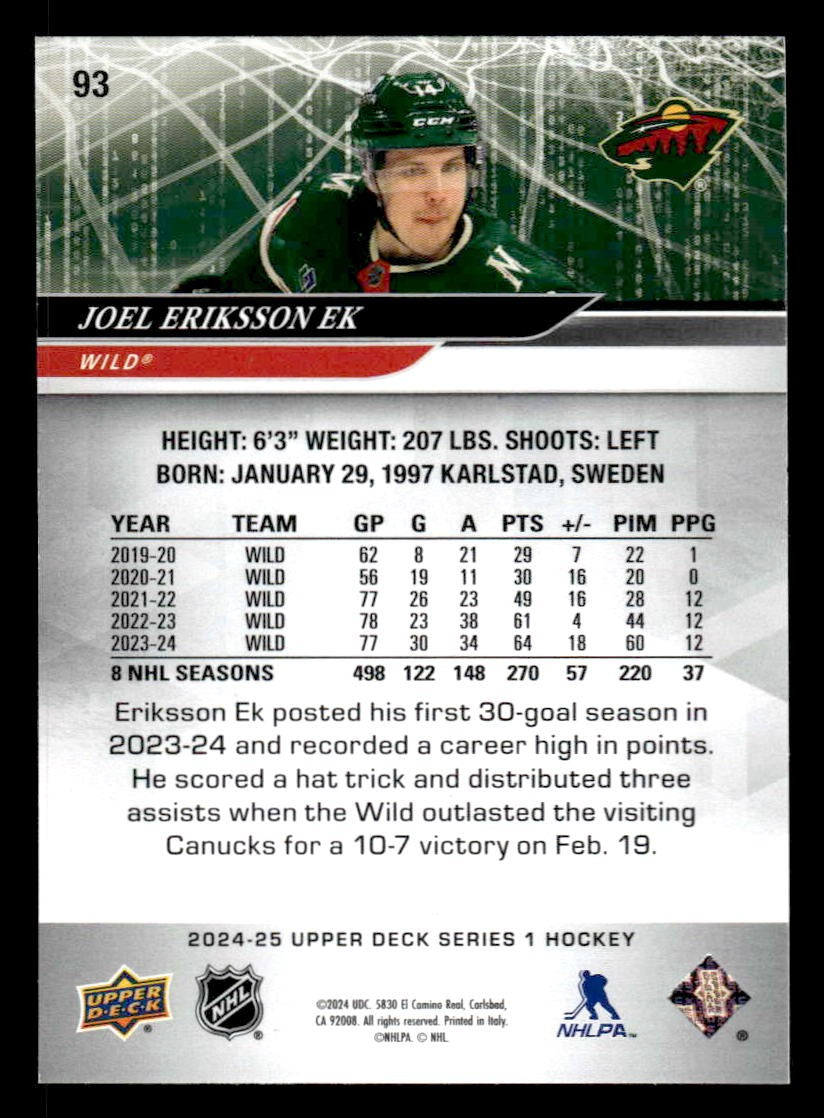 2024-25 Upper Deck #93 Joel Eriksson Ek