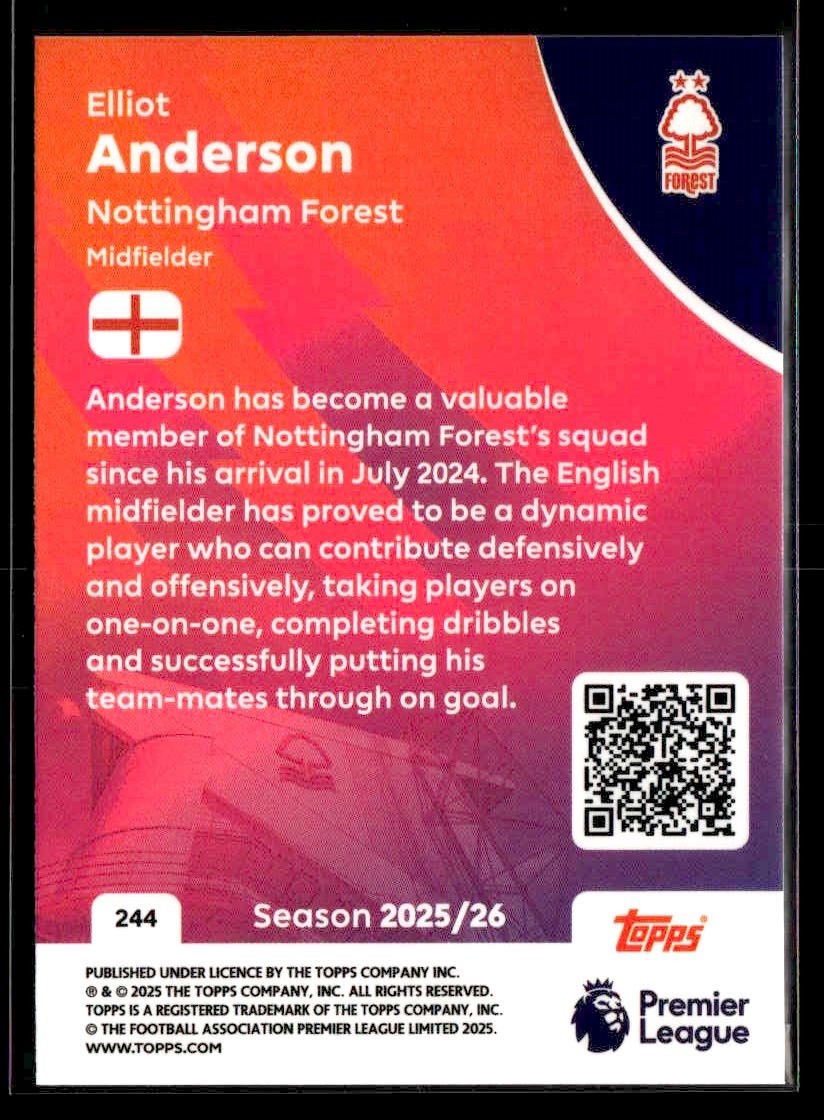 2025-26 Topps Premier League #244 Elliot Anderson