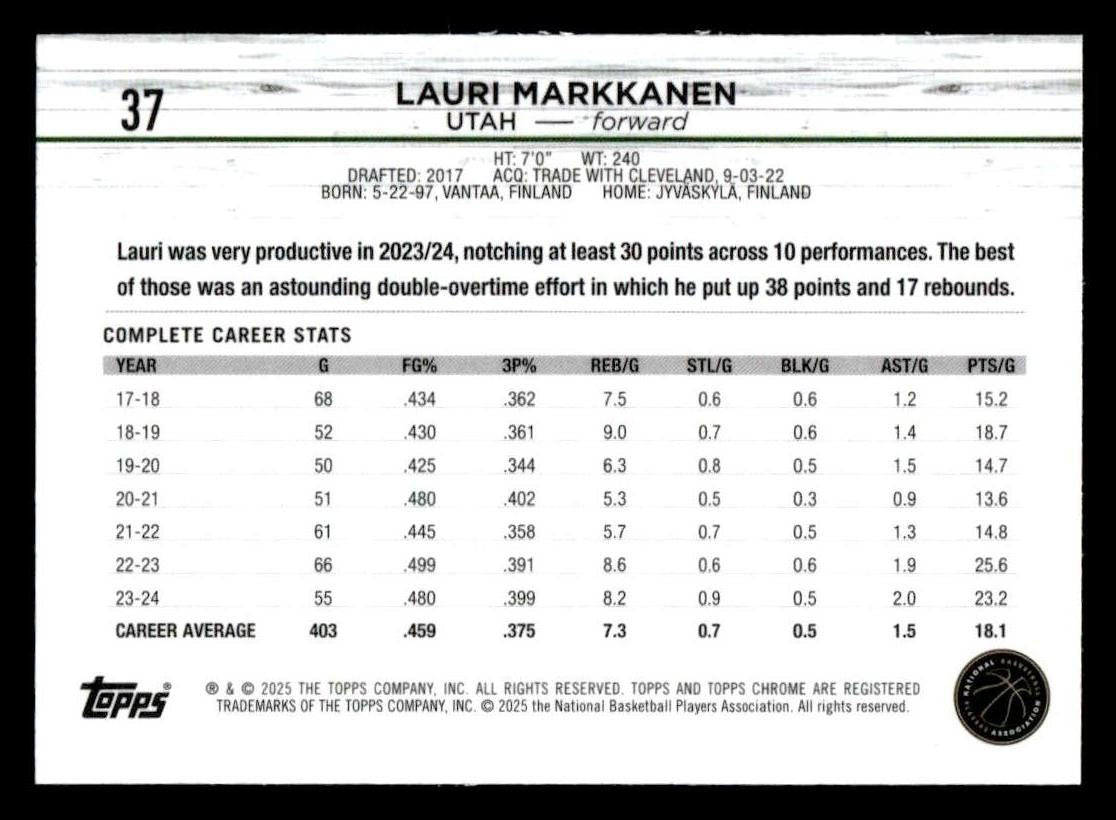 2025 Topps Chrome #37 Lauri Markkanen