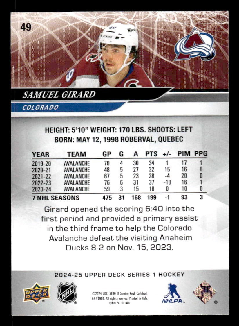2024-25 Upper Deck #49 Samuel Girard