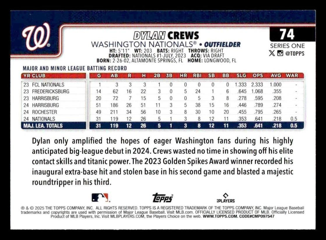 2025 Topps #74 Dylan Crews