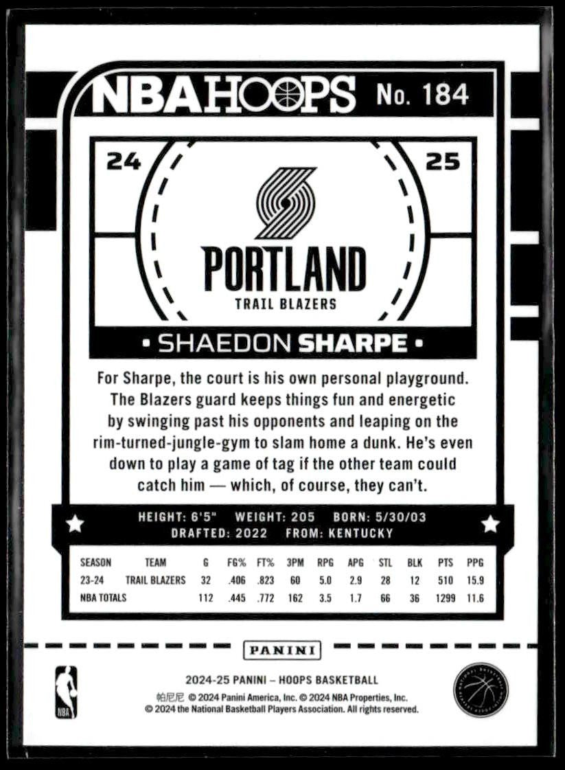 2024-25 Hoops #184 Shaedon Sharpe Texture