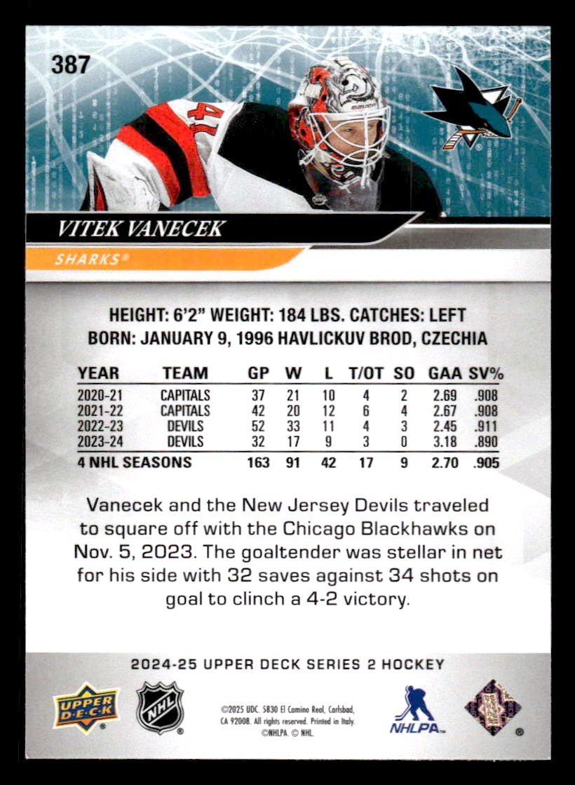 2024-25 Upper Deck #387 Vitek Vanecek