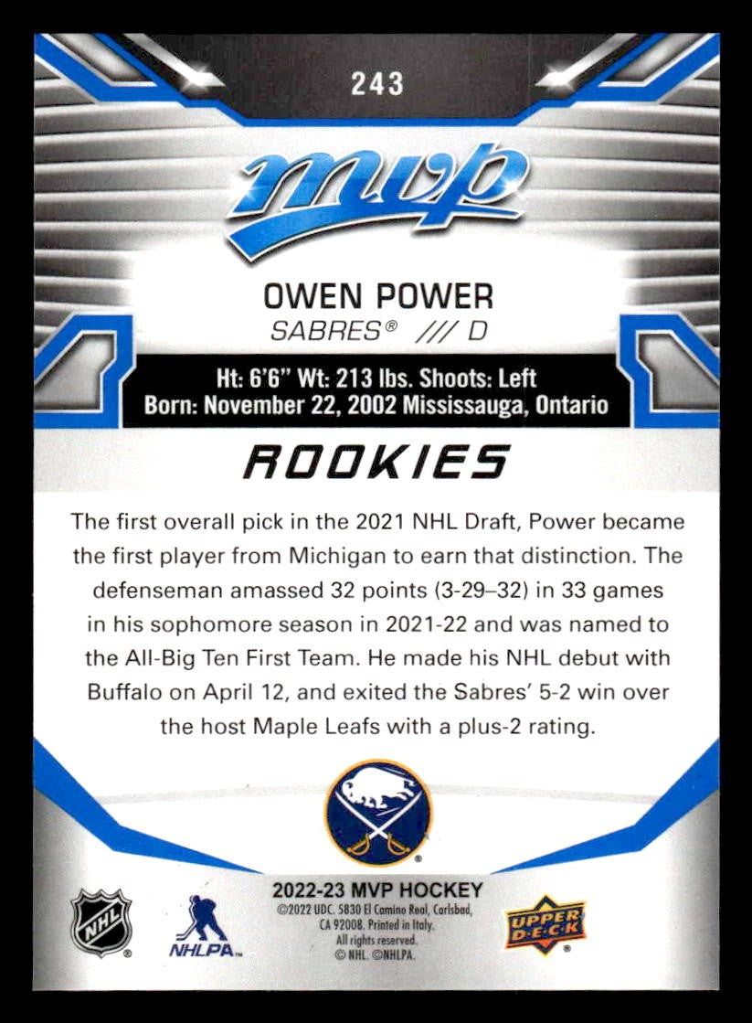 2022-23 Upper Deck MVP #243 Owen Power Blue Script