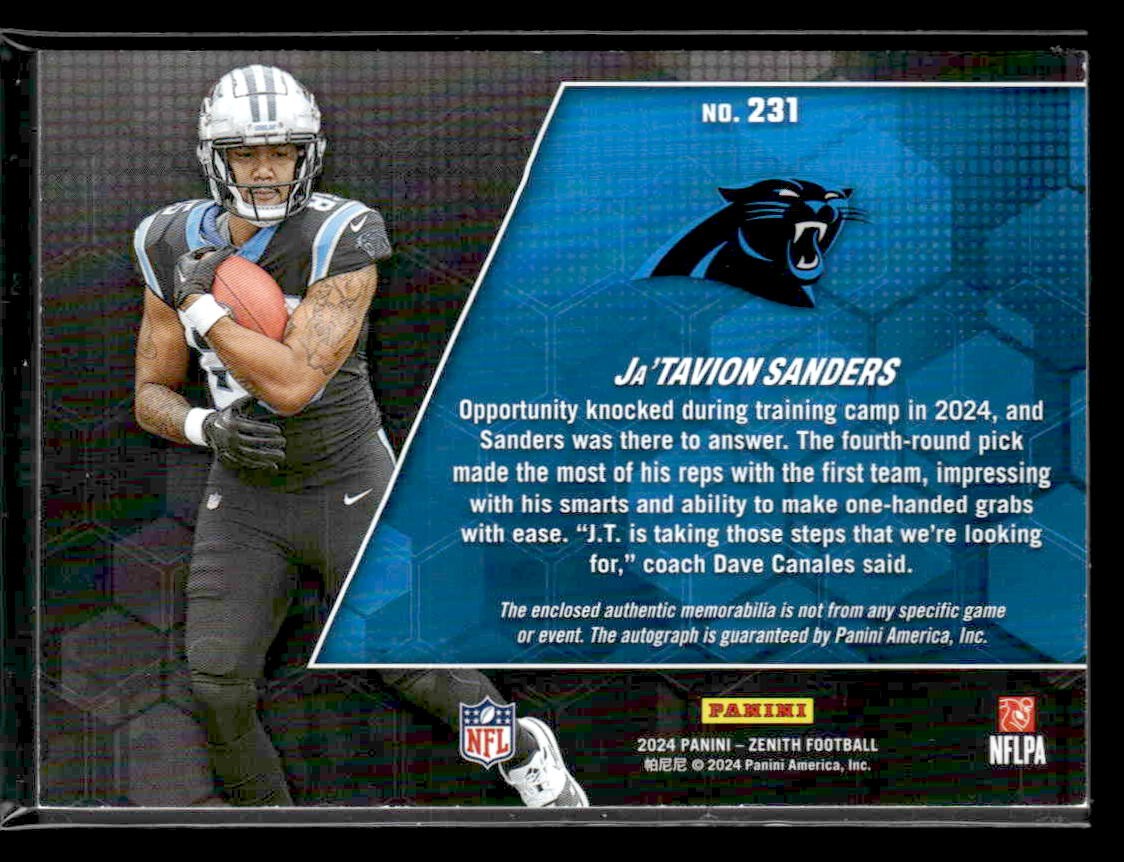 2024 Panini Zenith #231 Ja'Tavion Sanders Rookie Patch Autographs Ice #/50