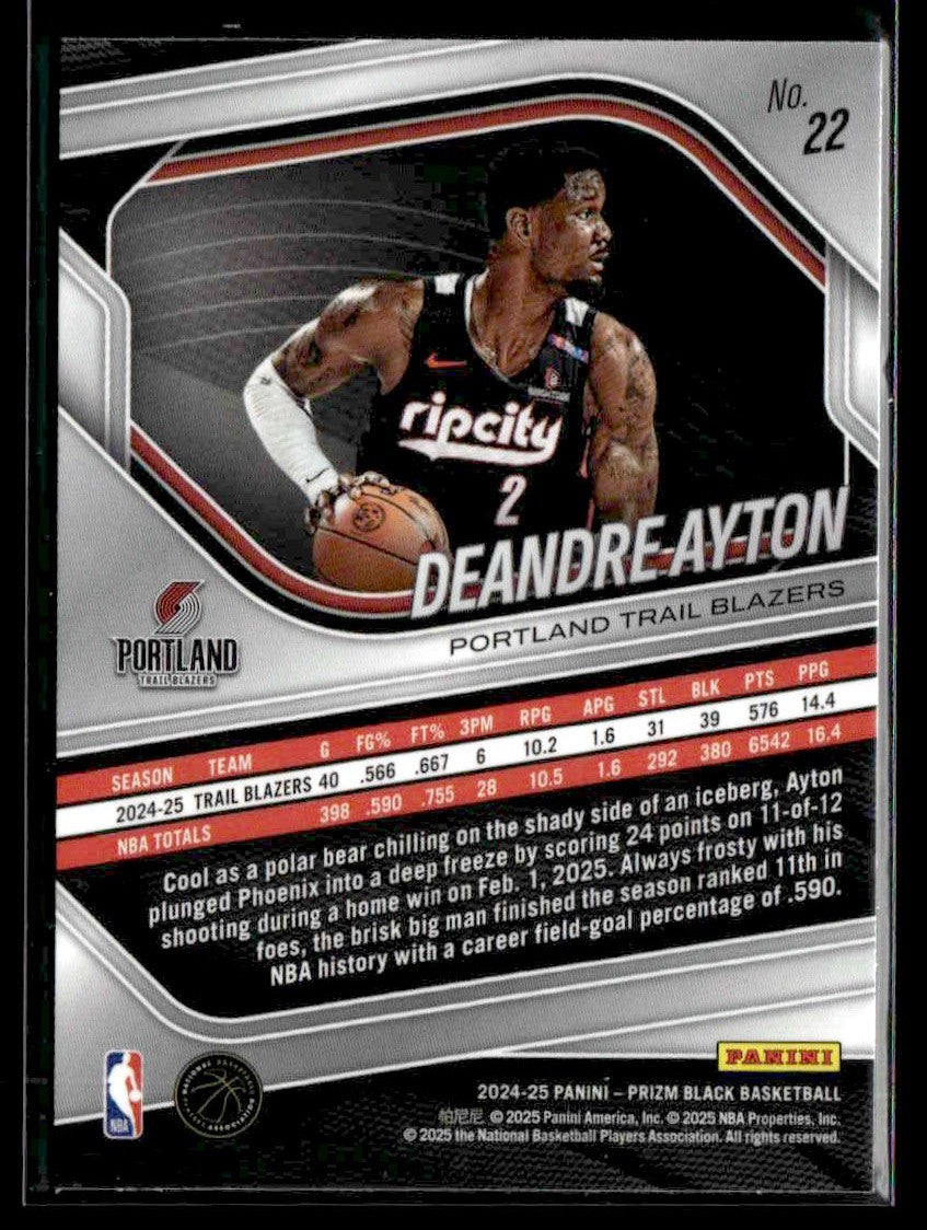 2024-25 Panini Prizm Black #22 Deandre Ayton