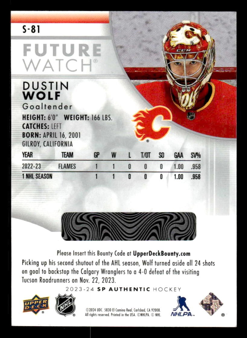 2023-24 SP Authentic #S-81 Dustin Wolf Spectrum FX