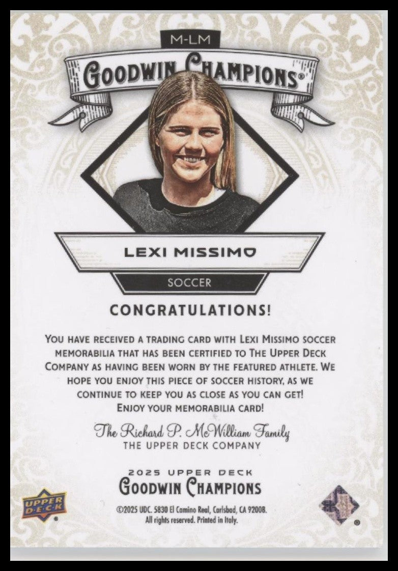 2025 Upper Deck Goodwin Champions #M-LM Lexi Missimo Base Memorabilia