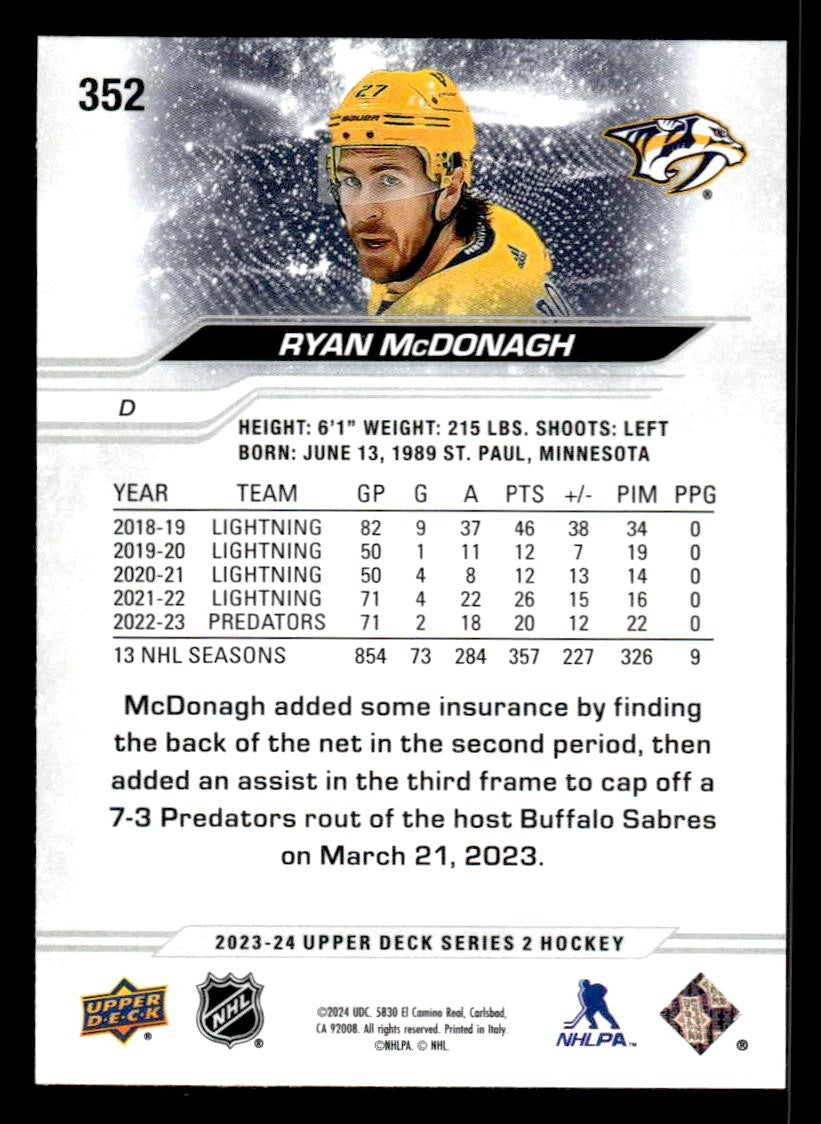 2023-24 Upper Deck #352 Ryan McDonagh