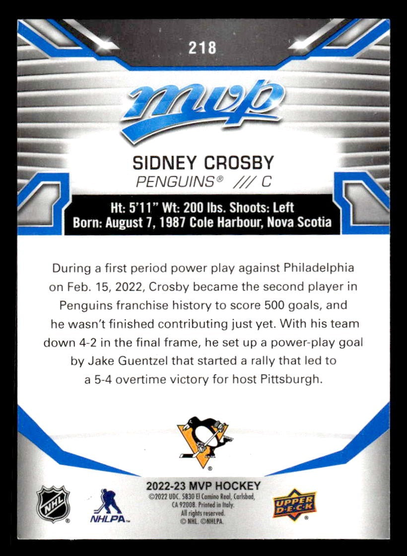 2022-23 Upper Deck MVP #218 Sidney Crosby Blue Script