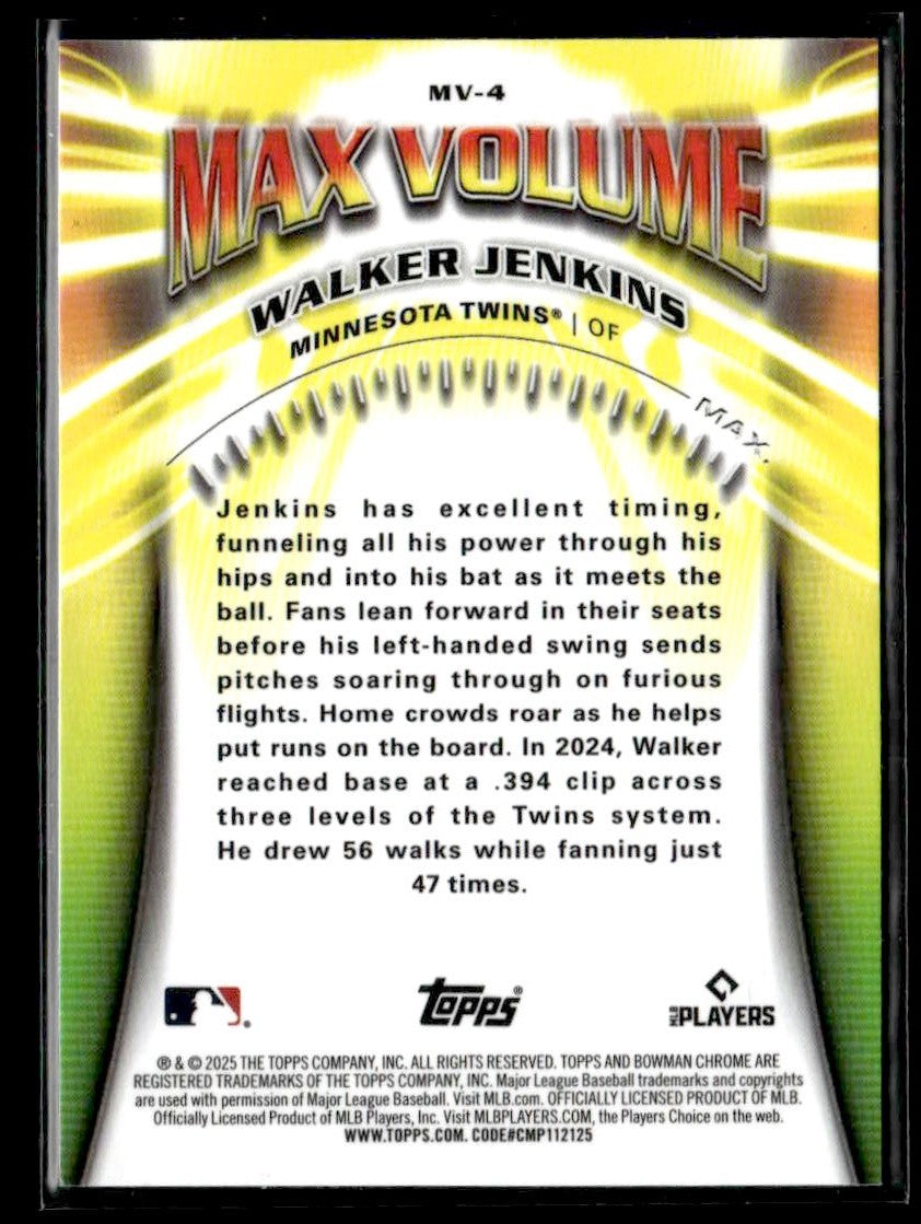 2025 Bowman Chrome #MV-4 Walker Jenkins Max Volume