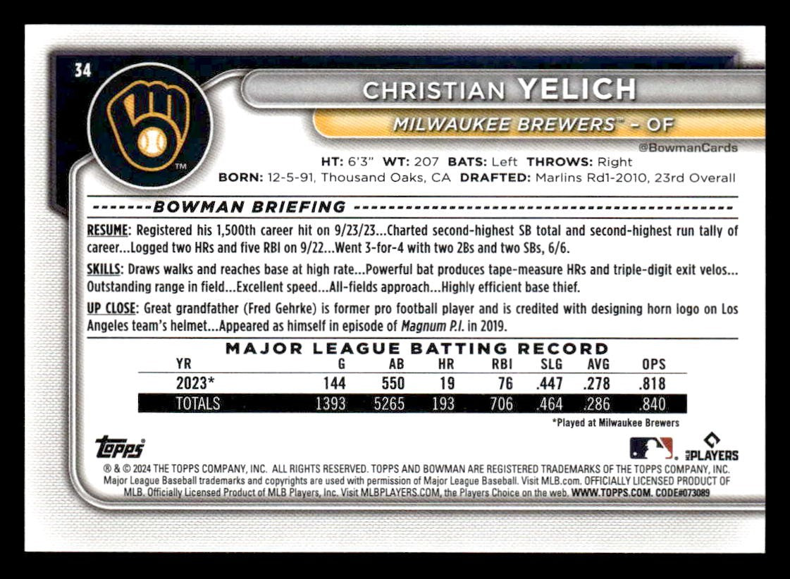 2024 Bowman #34 Christian Yelich